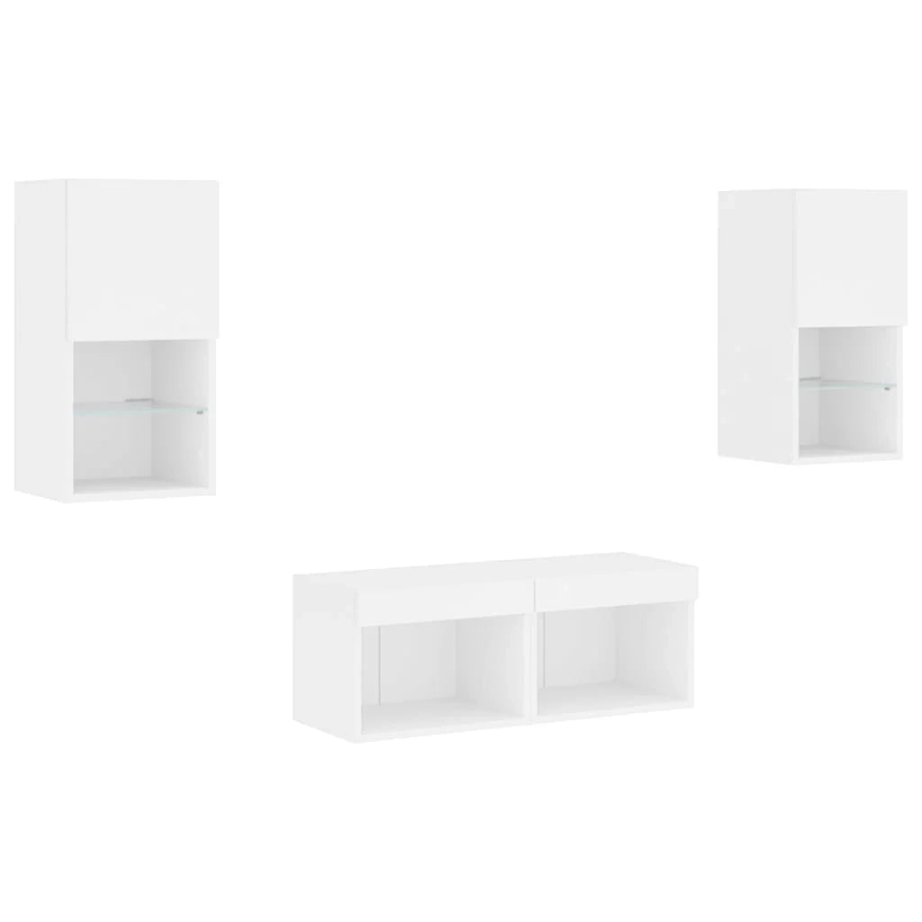 Mobile TV multimediale scaffale TV credenza mobile TV sala da pranzo soggiorno camera da letto montaggio a parete x 4 pezzi con luci LED bianco 02_0028210