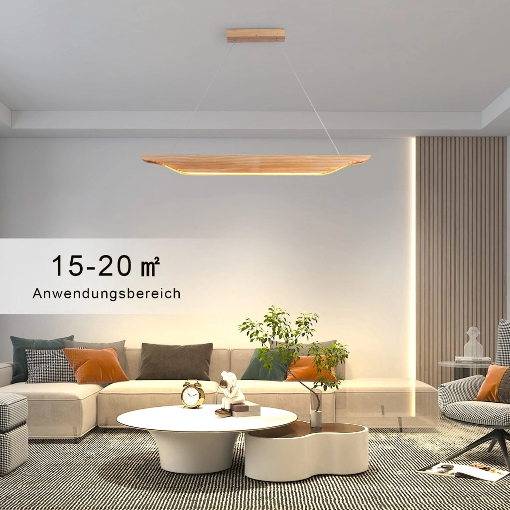 Lampada a sospensione ZMH moderna in legno da 90 cm per sala da pranzo dimmerabile con telecomando