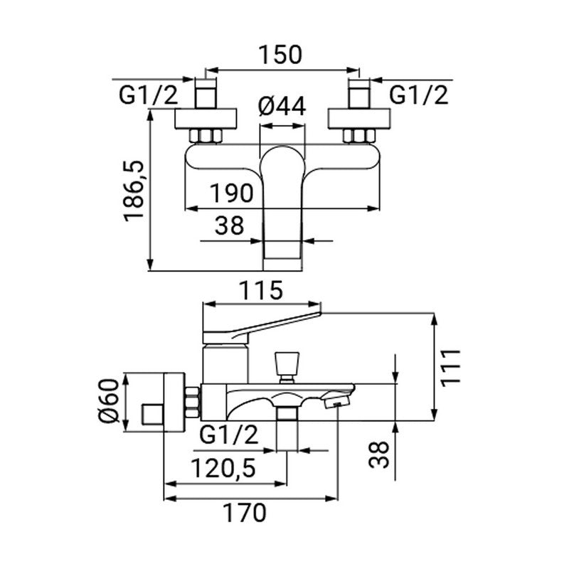 Miscelatore vasca cromato - Serie Surf