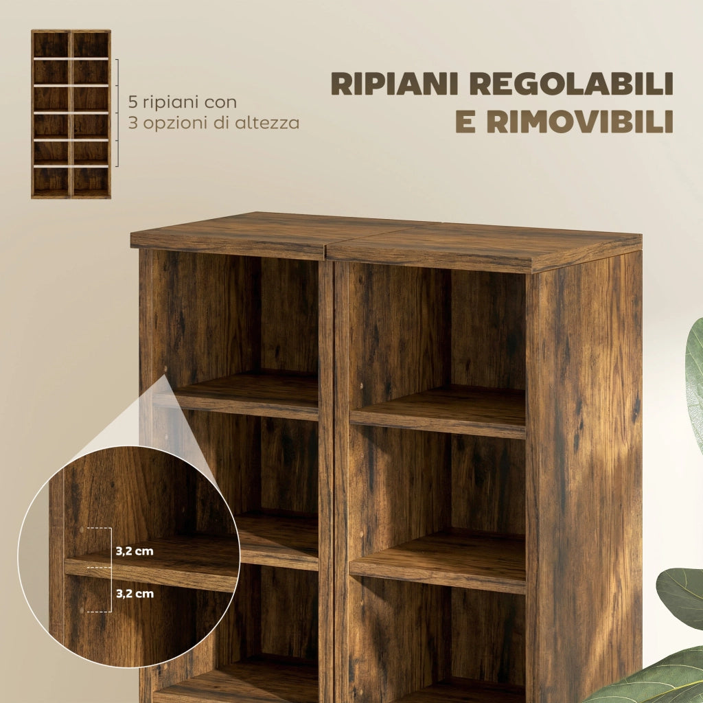 Mobile Porta CD con Ripiani Regolabili ¨C zephmum ¨C Legno Marrone Rustico 21x22.5x88.5 cm