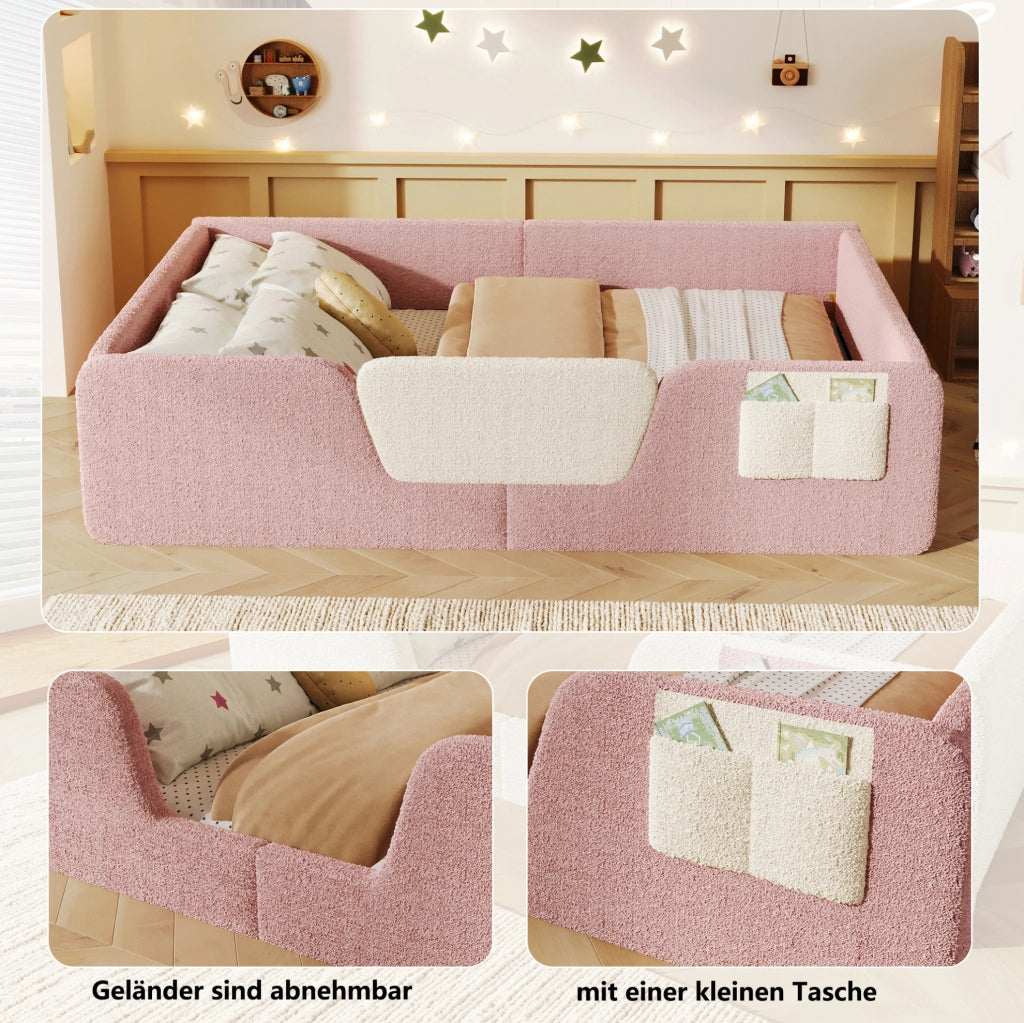 Letto imbottito per bambini 140x190 cm in velluto rosa