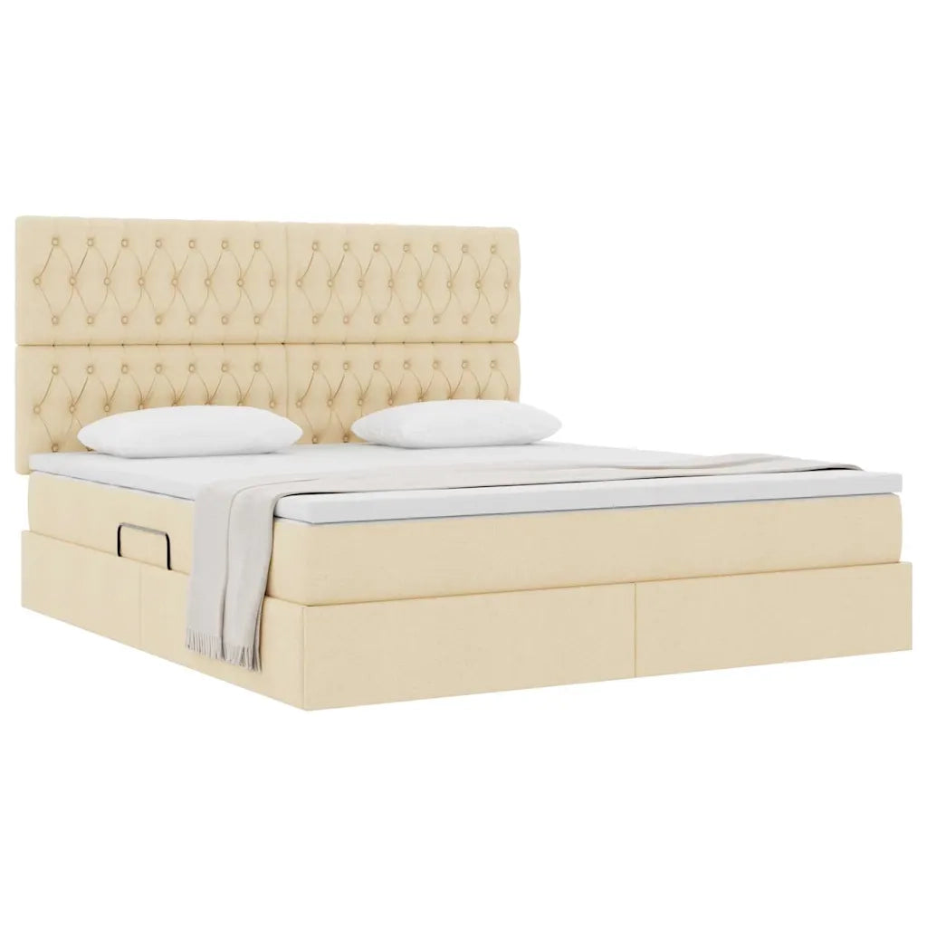 Letto con contenitore e materasso Crema 160 x 200 cm Poliestere