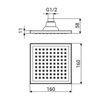 Soffione quadro 16x16 cm cromato con faccia nera - Serie Square