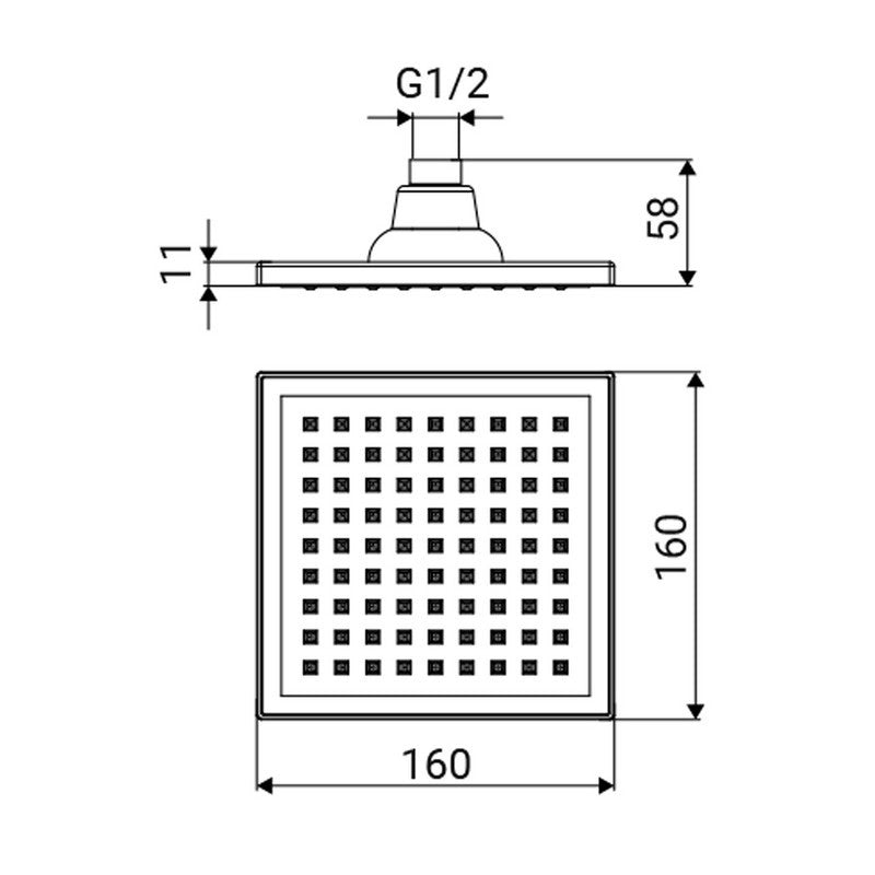 Soffione quadro 16x16 cm cromato con faccia nera - Serie Square