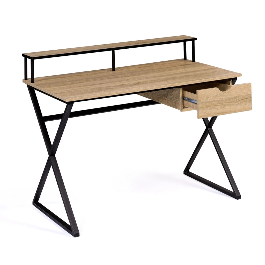 IDMarket - Scrivania a 1 cassetto ENZO, a gambe incrociate, design industriale