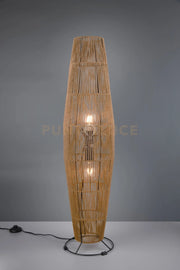 MIKI PIANTANA BASE METALLO NERO E MATERIALE NATURALE H. 103CM 2 LUCI ATTACCO E27