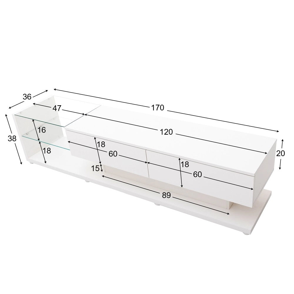 Mobile TV con LED ¨C Xylo ¨C Bianco Lucido, Vetro, Design Rustico Moderno