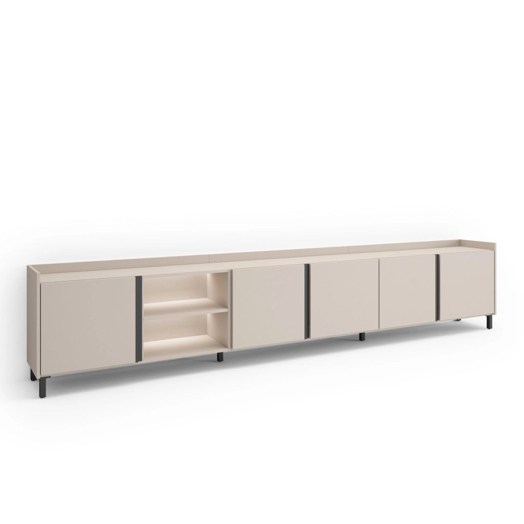 Mobile TV Soggiorno, 309x61x35 cm, Per TV fino a 80", Design industriale, LED, Beige
