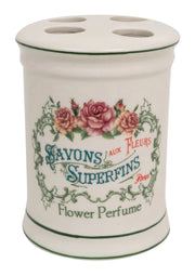 Biscottini Porta spazzolini in porcellana bianca decorata "Savons Superfines" L8,5xPR8,5xH11,5 cm