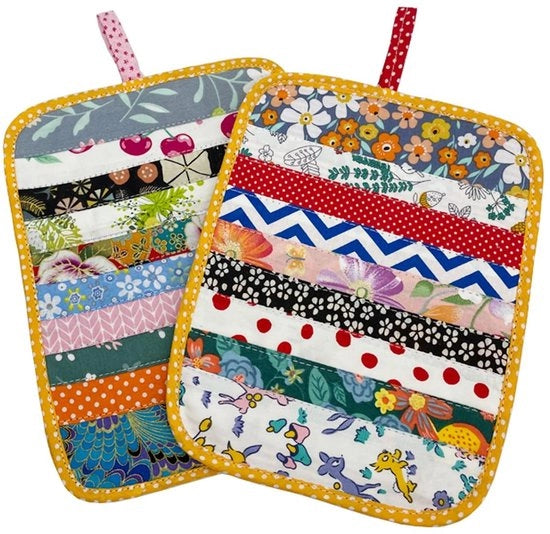 Pannelli di asciugatura 2 pezzi - Resistente al calore - Cotone - Patchwork - Lavabile - 22 x 17 cm - Supporti per asciugatura
