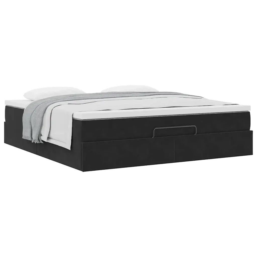 vidaXL Struttura Letto Pouf con Materasso Nero 180x200 cm in Velluto