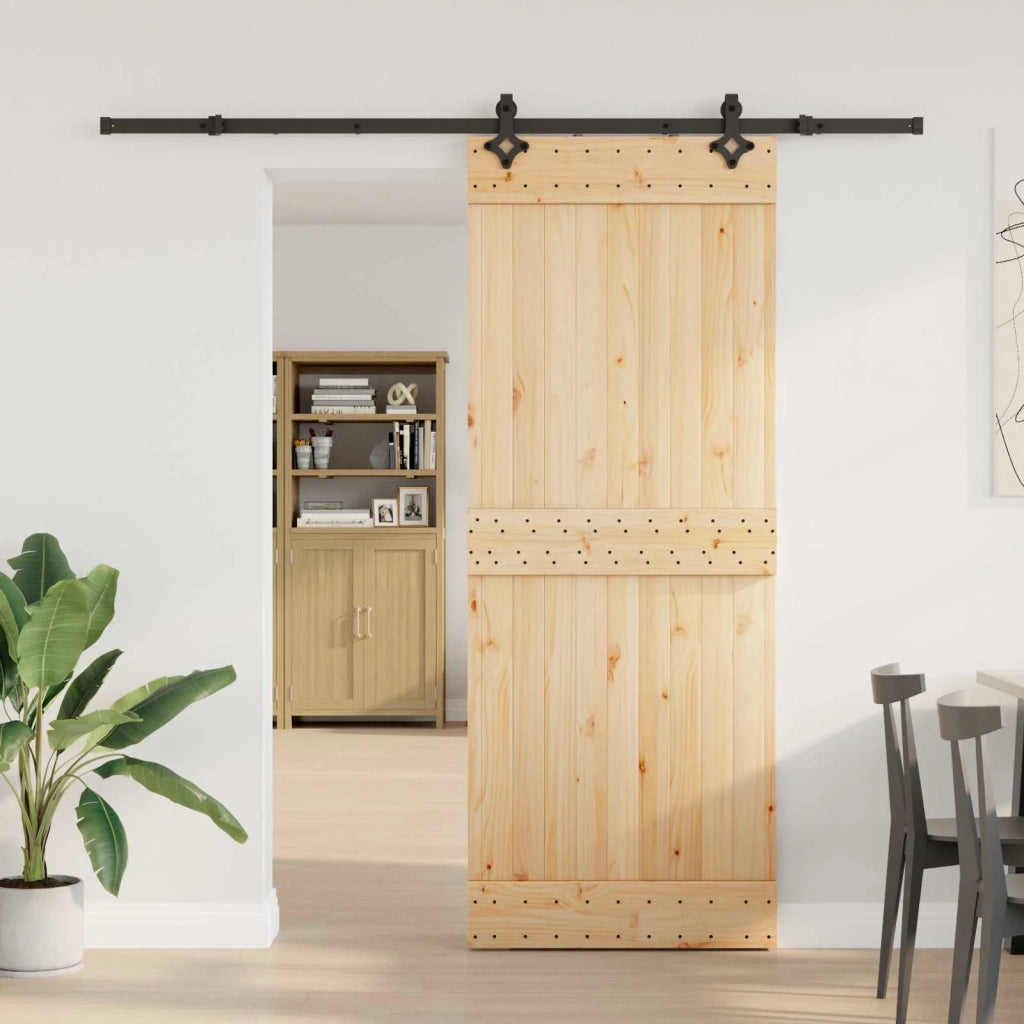 Porta scorrevole NARVIK Naturale e Nero 80 x 210 cm (213,5 cm) 3445282