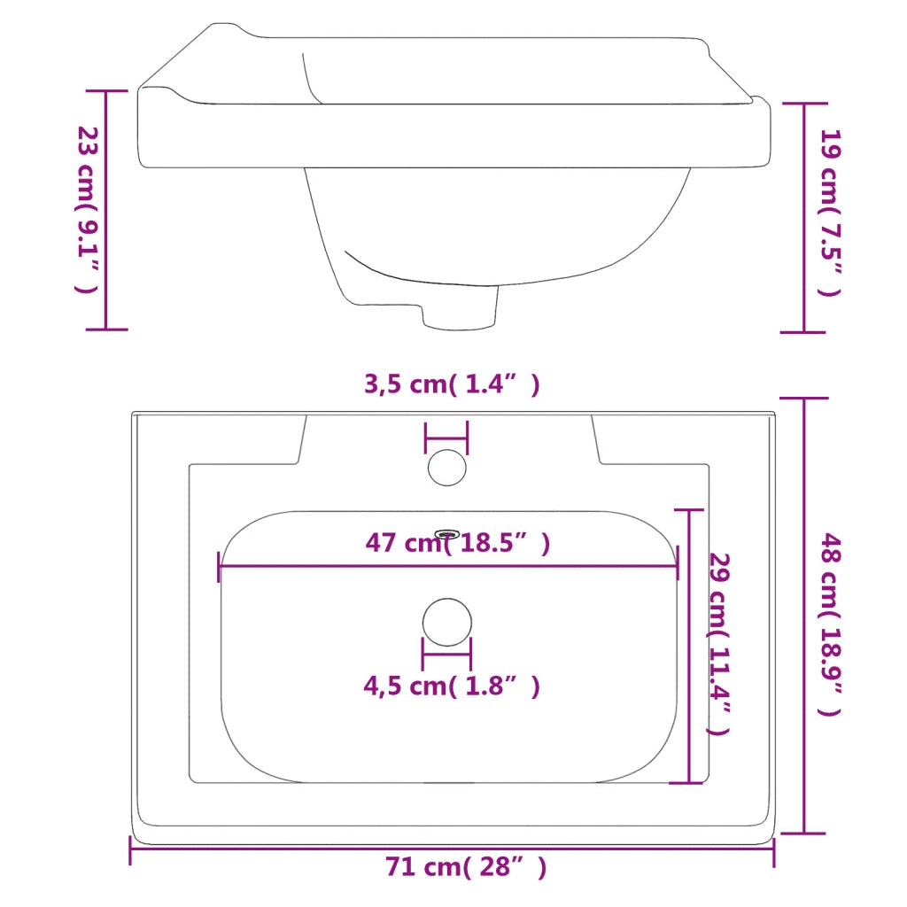 Lavandino da Bagno Bianco 71x48x23 cm Rettangolare in Ceramica 153705
