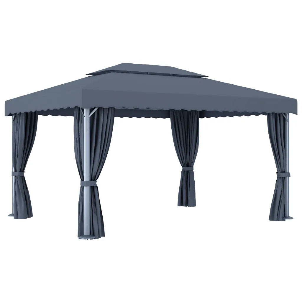 Gazebo con Tende e Stringa di Luci LED 4x3 m Antracite 3070355