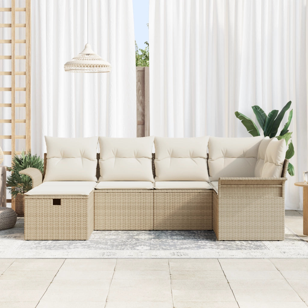 Set Divano da Giardino  6 Pezzi con Cuscini in Polyrattan Beige