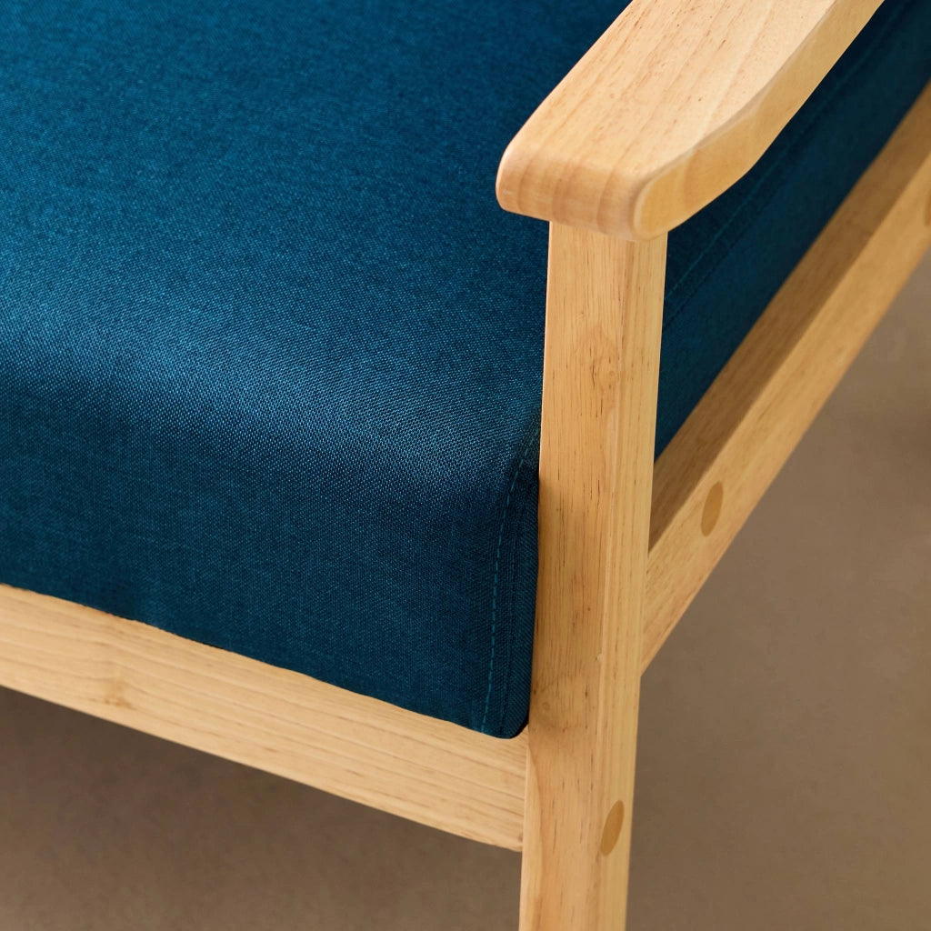Divano in tessuto con gambe in legno di gomma, 2 posti, blu smeraldo