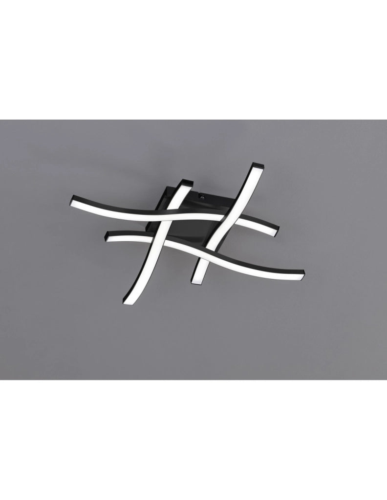 Plafoniera Moderna Route Nero 4 Bacchette Led 3000k Trio Lighting
