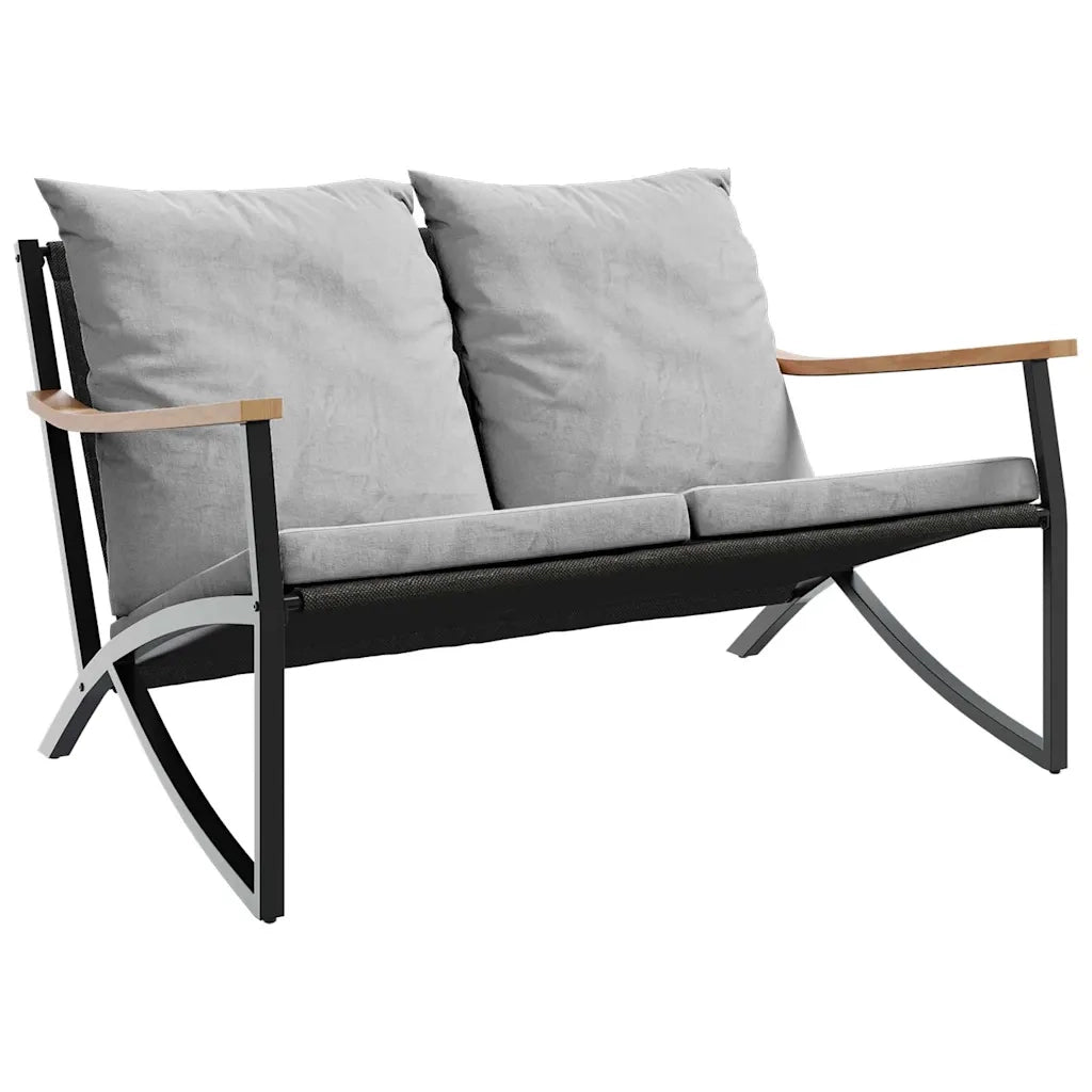 Panchina da Giardino | Panca da Giardino con Cuscini 120 cm Nera in Acciaio