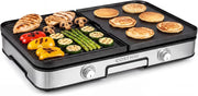 3 in 1 Griglia Barbecue Elettrica, 2000W Piastra Grill Elettrica con 2 Piastre Reversibili, 2 Manopole per Controllo della Temperatura, Griglia da Tavolo Antiaderente per BBQ e Campeggio