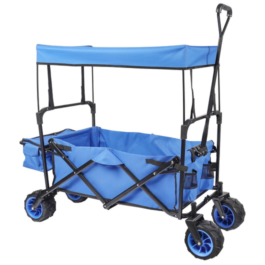 Carretto a mano pieghevole, max 70 kg, tessuto impermeabile blu, Carrello spiaggia con parasole