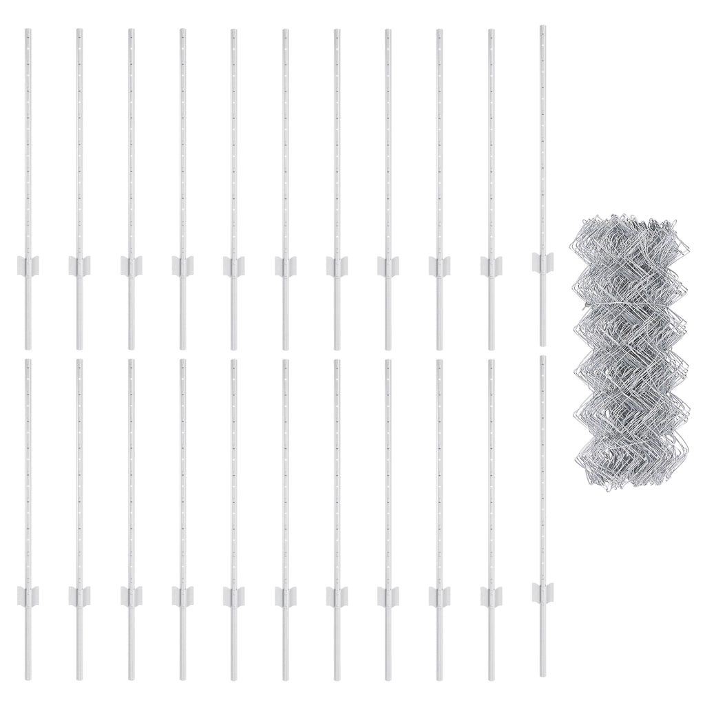Recinzione a Maglie con 22 Pali in Argento 0,8x25 m Acciaio