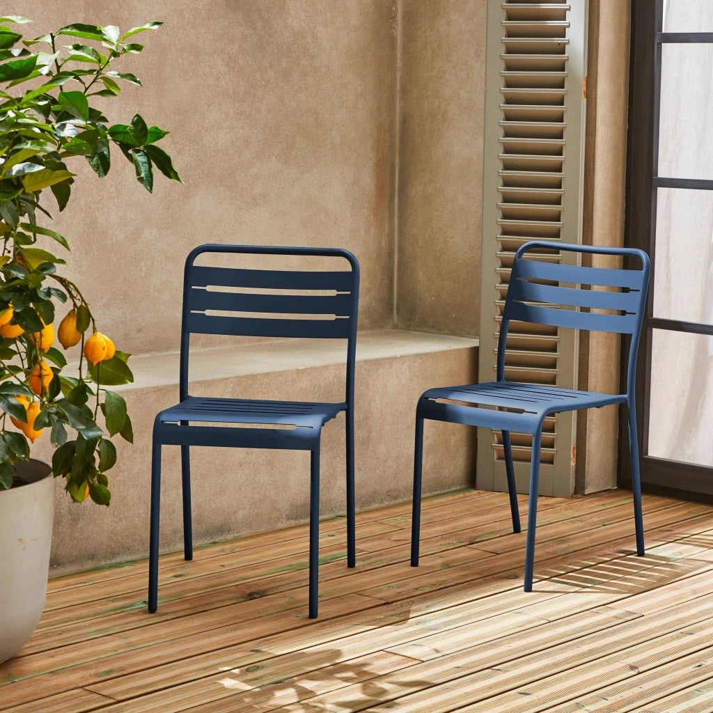 set 2 sedie da giardino bistrot in acciaio, blu navy