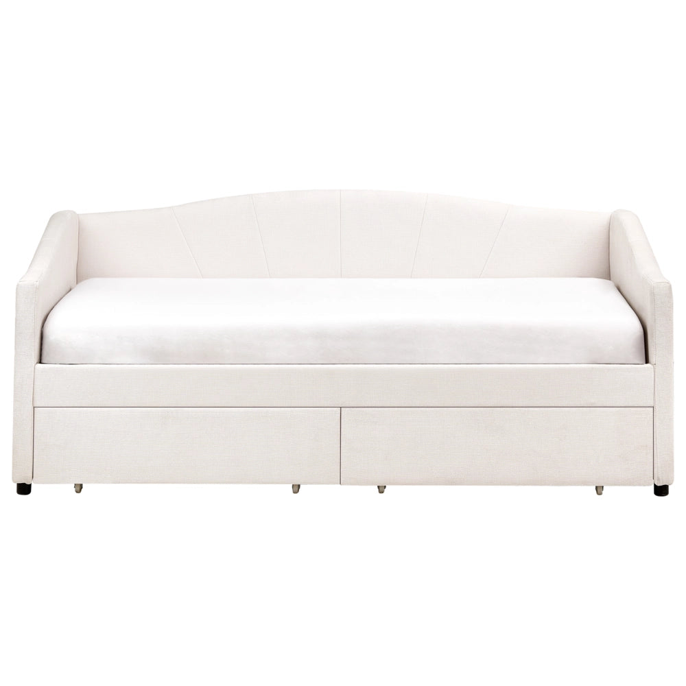 Letto da giorno Dimensioni singole Imbottitura in poliestere Struttura a doghe Cassetti in legno compensato di eucalipto beige chiaro Camera da letto moderna