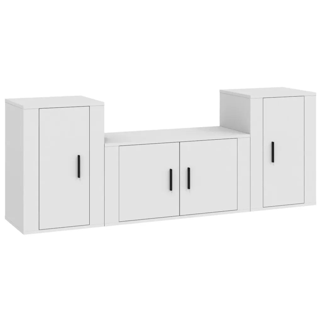 Set Mobili Porta TV 3 pz-Set di 3 Credenza per TV Bianco in Legno Multistrato 966175