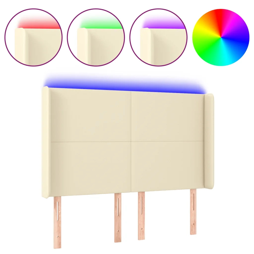 Testiera a LED-Testata con LED Crema 147x16x118/128 cm in Similpelle