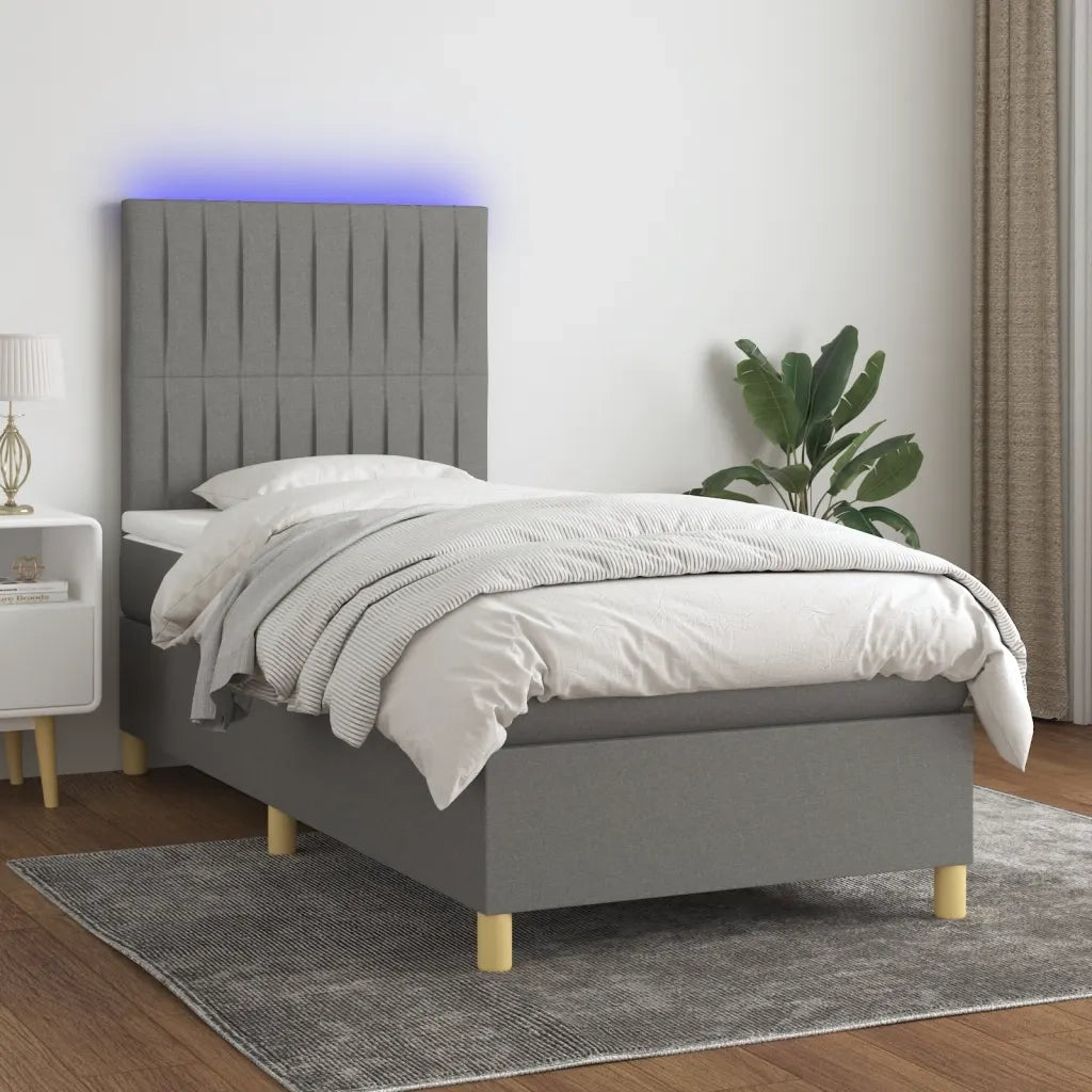Letto a Molle Materasso e LED Grigio Scuro 80x200 cm in Tessuto cod mxl 59569