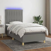 Letto a Molle Materasso e LED Grigio Scuro 80x200 cm in Tessuto cod mxl 59569