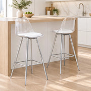 Sgabello da bar set di 2 in plastica trasparente e metallo argento con poggiapiedi 72 × 41.5 × 33.5 cm