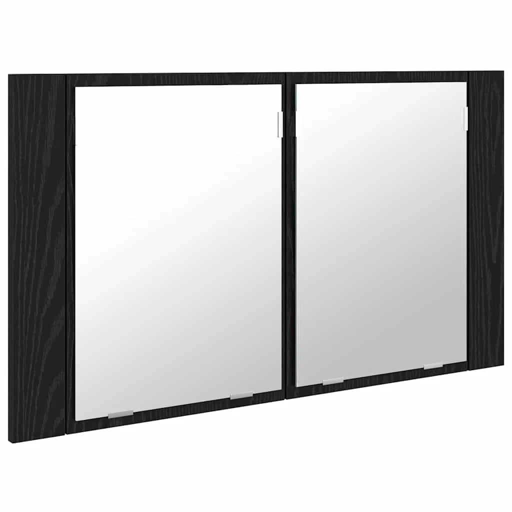 Moderno mobiletto da bagno con specchio a parete e ripiani 80 x 12 x 45 cm in legno di rovere nero 02_0054530