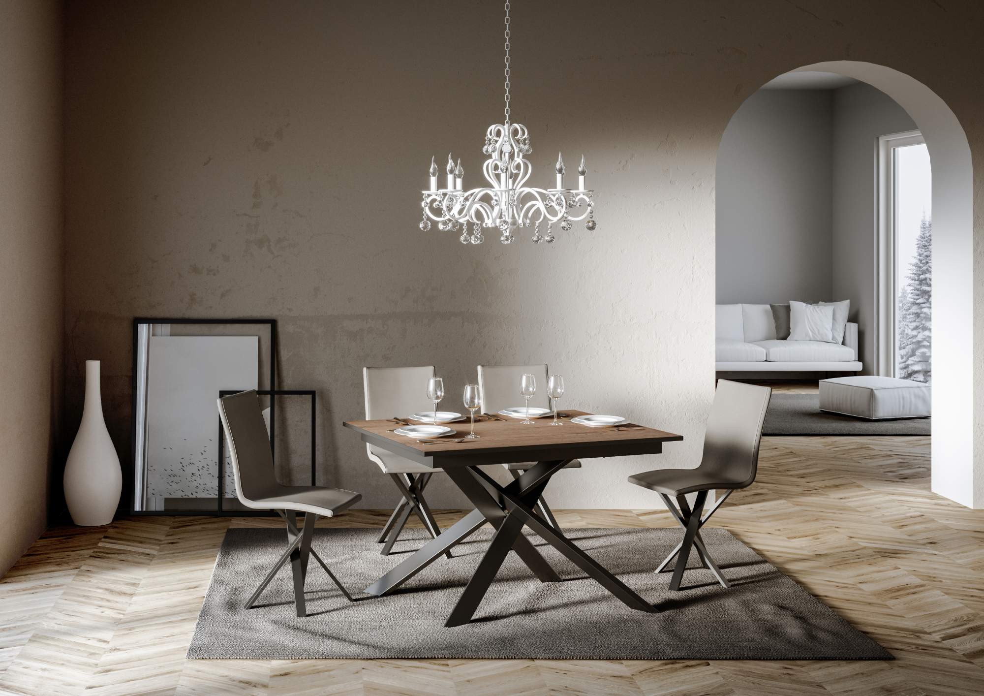 Tavolo Allungabile 120-180x90x74 cm Ganty piano Quercia Naturale bordo Antracite