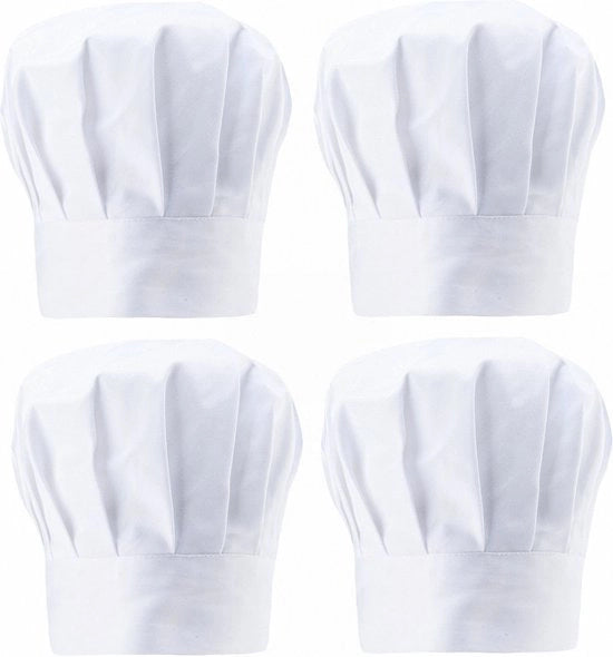 4 pezzi - Cappello da cucina per adulti - 58-62 - Cappello da cucina per adulti - cucina - cappello - Fashion Cappello da cucina bianco - costume da chef - costume da carnevale da chef