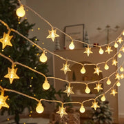 Lampada esterna a LED con effetto stellato per ambiente di campeggio - piccola stella + piccolo pallone bianco (luce calda) - 6 metri 40 luce USB sempre luminosa - 2 pezzi
