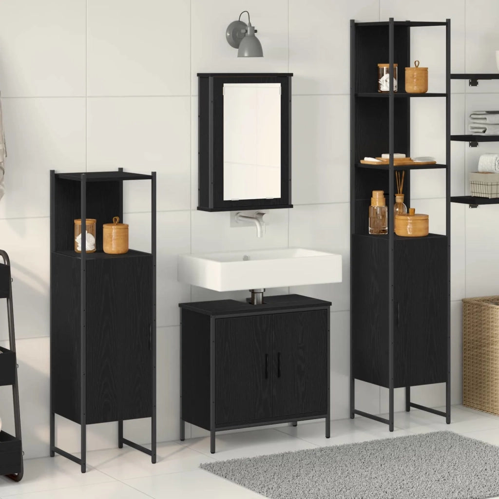 Set di mobili per il bagno 4 pcs Nero Legno multistrato 3334435