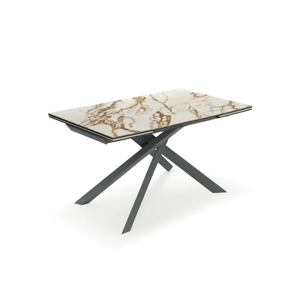 Tavolo da pranzo allungabile in ceramica su vetro effetto marmo calacatta Axis 160-240x90 cm fino a 10 posti | Duzzle