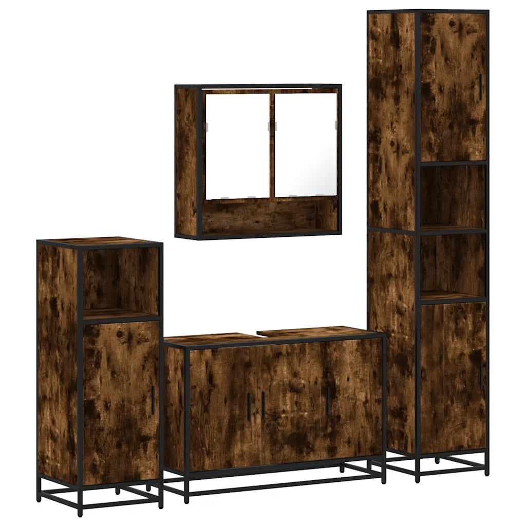 vidaXL Set Mobili da Bagno 4 pz Rovere Fumo in Legno Multistrato