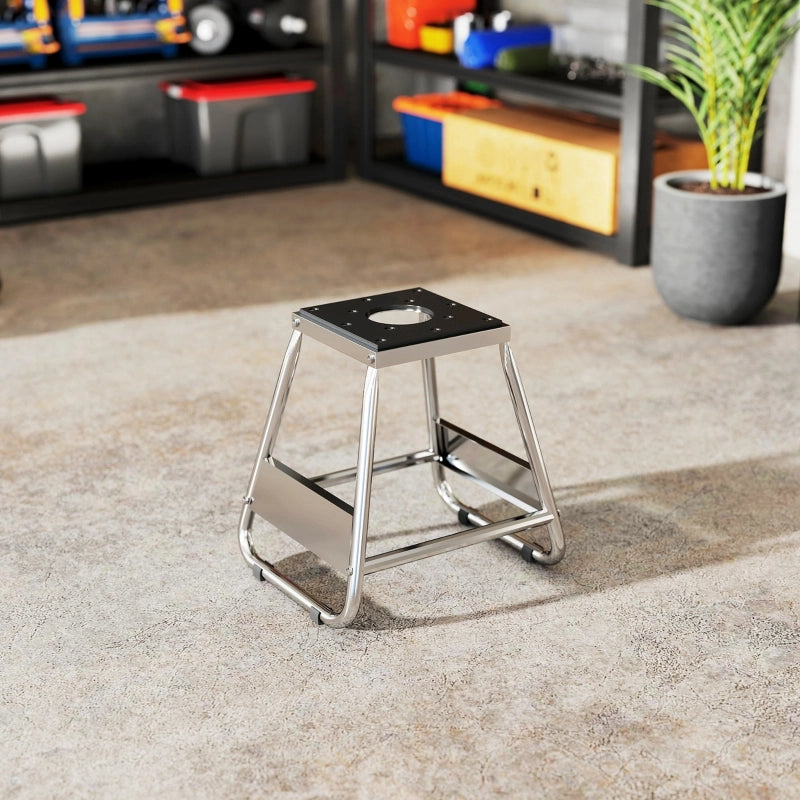 Supporto moto universale in acciaio grigio, portata 500 kg, con foro scarico olio da 10 cm