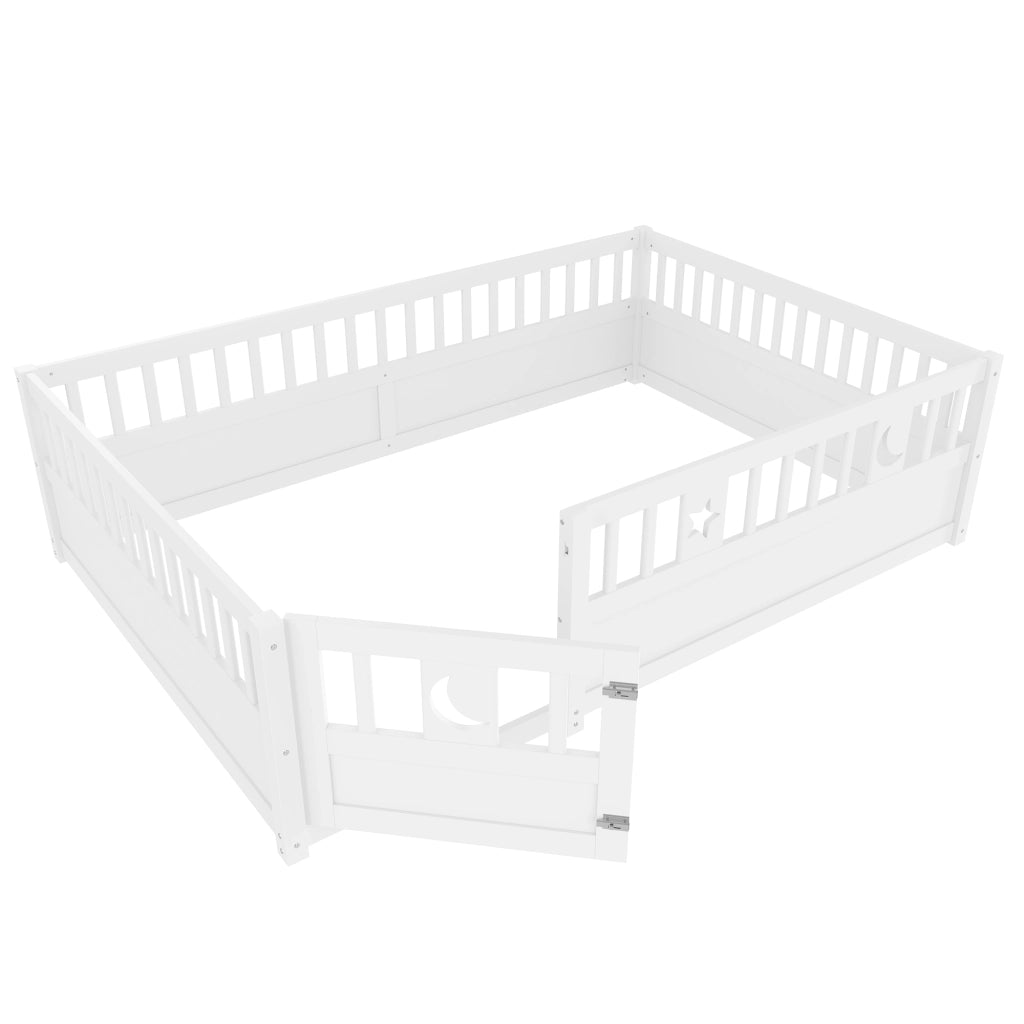 Letto bambino 140×190 cm; con sponda di sicurezza e chiusura; senza materasso; in pino; bianco