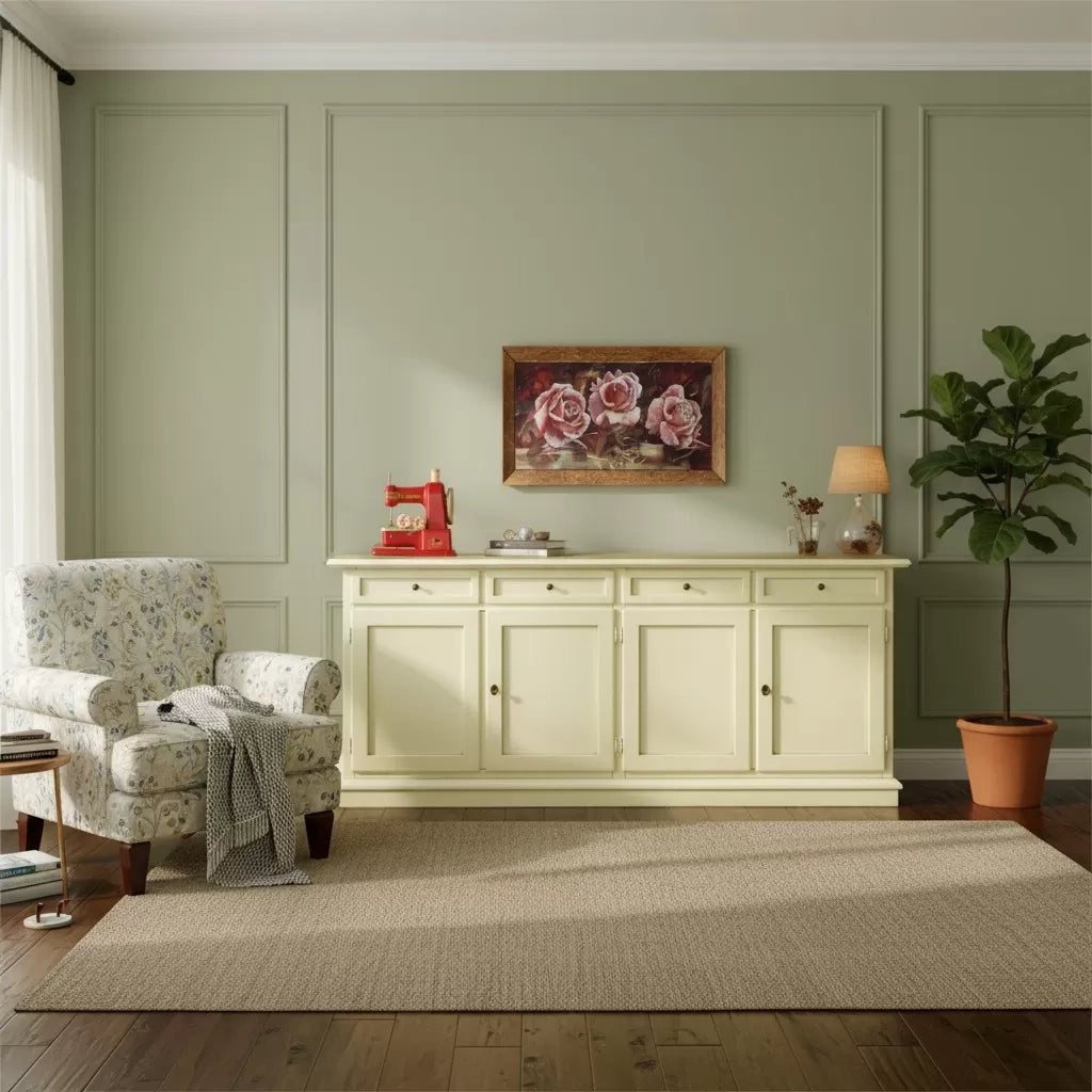 Madia credenza shabby chic in legno 4 porte avorio 205x42x85 - Mobili 2G