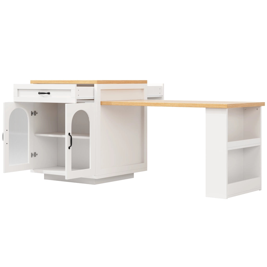 Isola da cucina estensibile con illuminazione LED RGB in MDF bianca