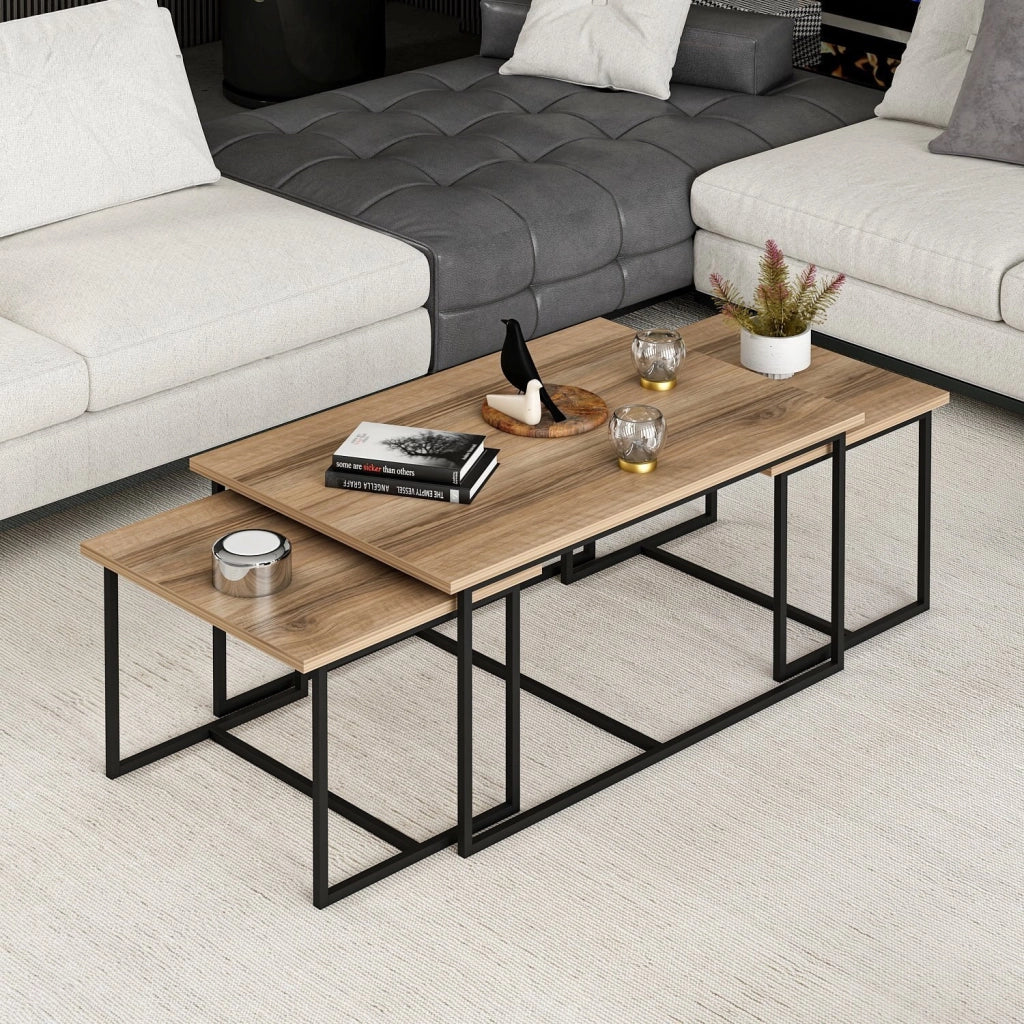 Tavolo gigogne (3 pezzi) in legno "Levada" - 90 x 60 x 42 cm - Noyer
