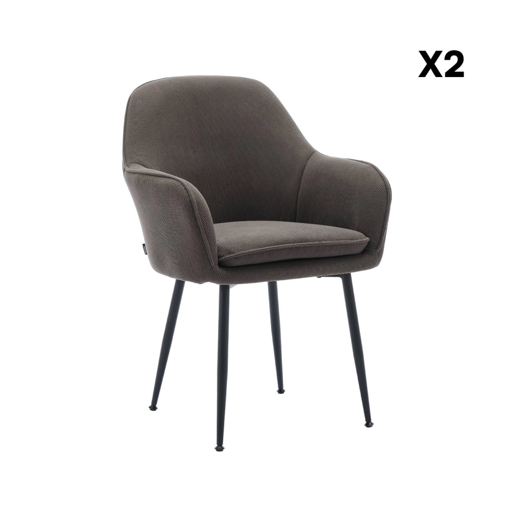 Set 2 poltrone in velluto a coste con gambe in metallo, grigio scuro