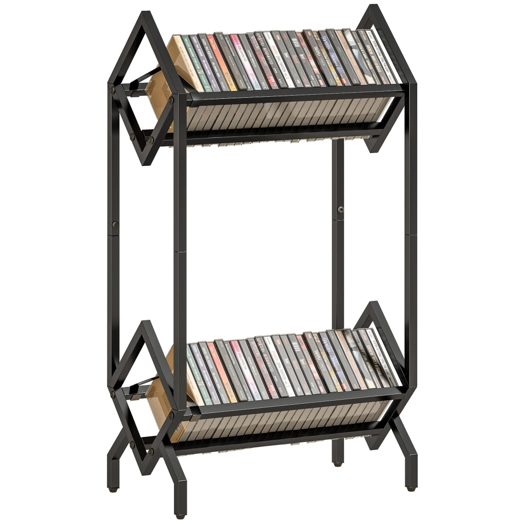 Porta CD 50, Porta Vinili 2 Livelli Metallo per DVD, Libri, Album, Nero