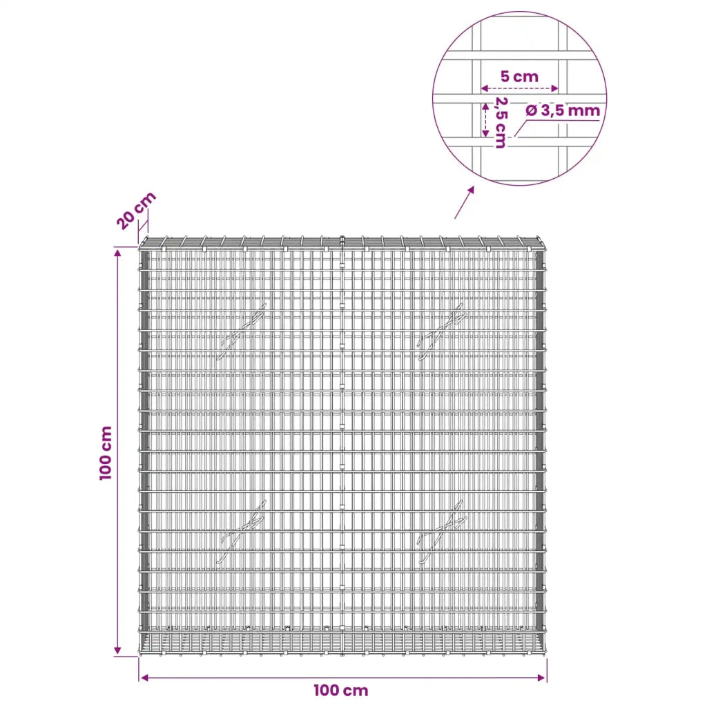 Gabione con filo da 3,5 mm e rete da 5x2,5 cm 100x20x100 cm 3461660