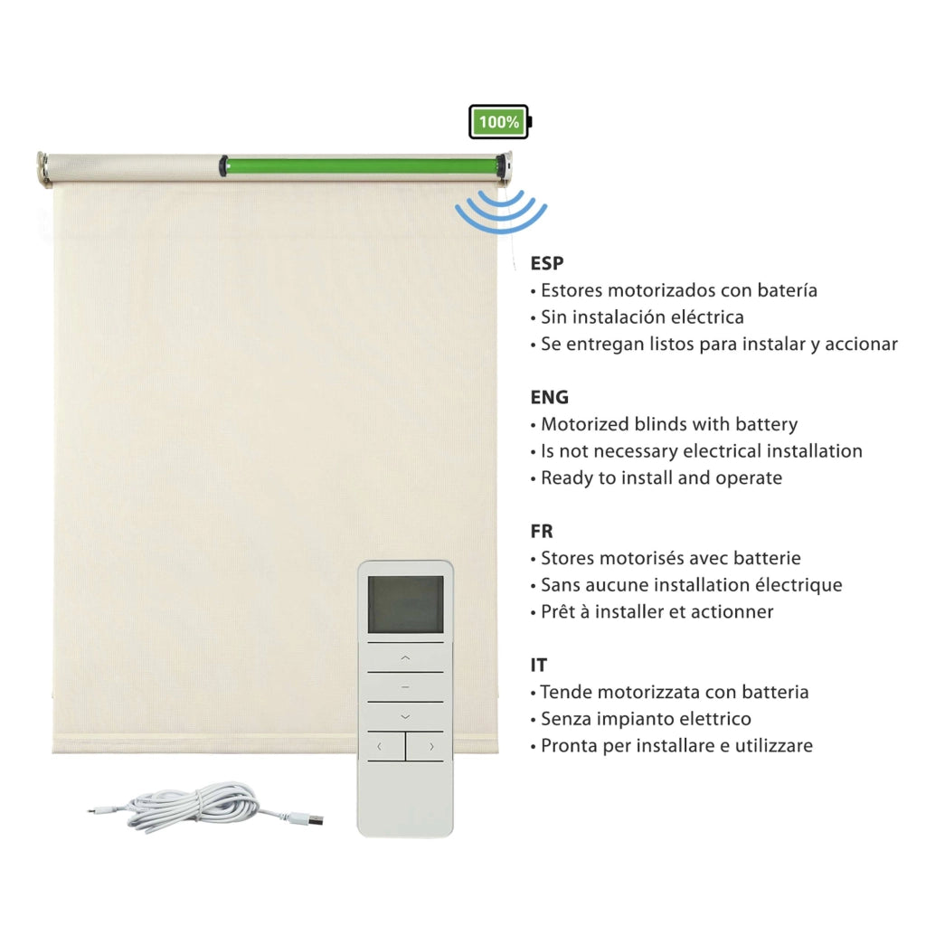 Tende a Rullo Motorizzate Screen Premium con finiture in alluminio Tessuto Tecnico con Motore e Telecomando  Beige 140x250 cm