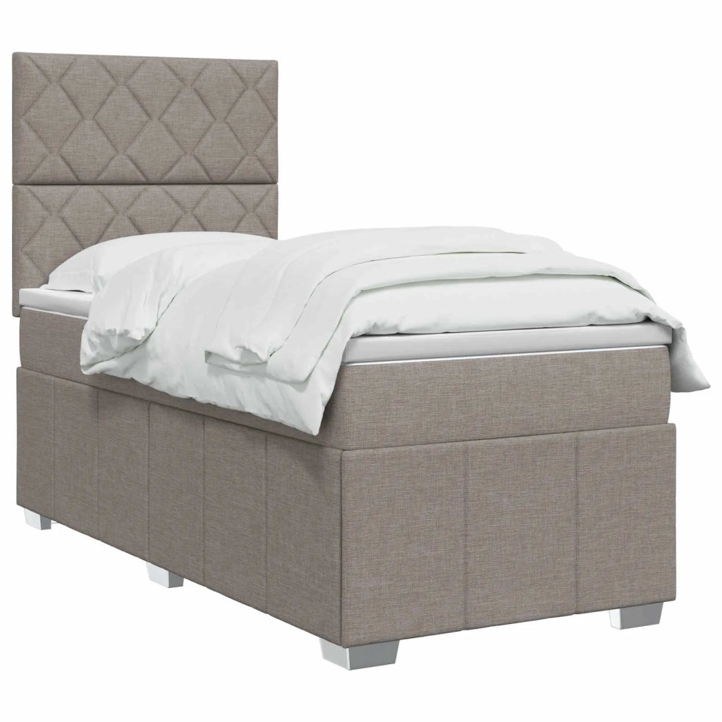 Letto Box Spring LED con Materasso Tortora 100 x 200 cm Tessuto 3455546