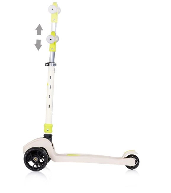 Monopattino per Bambini 3 anni Bianco-Lime Modello Luxury fino a 50kg Scooter con ruote LED Pedana antiscivolo Freno inc